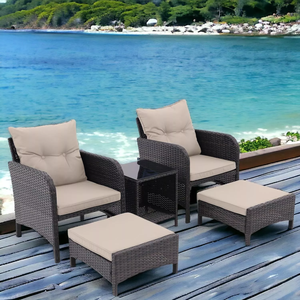 Mobilier d'extérieur moderne et luxueux jardin maison balcon artificiel plastique rotin repose-pieds de patio ensemble chaise et table - Product Image 6