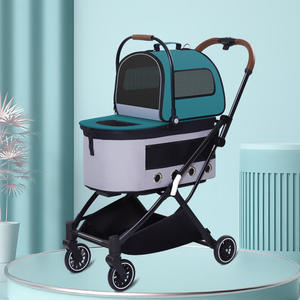 Lightweight 4-Wheel Pet Stroller <b>Foldable</b> and Portable Dog Cat Carriage with Transparent Pattern Travel Friendly Cat Dog Bag - Product Image 1