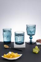 Verre à eau, lait, bière, jus en verre pressé multicolore à motif tête de lion en relief, fait main, plaqué par pulvérisation