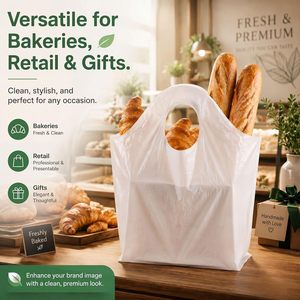 Lot de 250 sacs à emporter en plastique blanc robuste 19x18+9,5 pouces avec poignée ondulée et fond carré, qualité alimentaire - Product Image 5