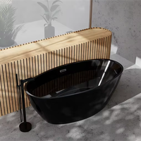 Baignoire autoportante noire moderne de 1.8m de long, unique, grande baignoire profonde et autonome pour salle de bain avec douche unique