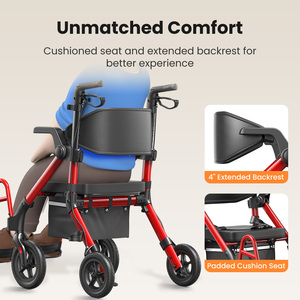 軽量ローレーターウォーカー調節可能なシート折りたたみ式アルミフレーム4輪ウォーキングモビリティエイド高齢者用 - Product Image 6