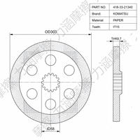 418-33-21340 KOMATSU Plaque de friction de transmission, disque d'embrayage 303mm IT15, dents internes Cb150
