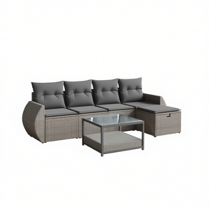 Ensemble de canapés de jardin en rotin gris avec verre trempé et acier thermolaqué, mobilier d'extérieur au design contemporain - Product Image 1