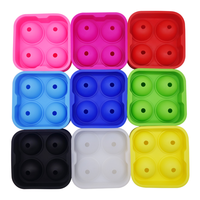 Moule à glaçons rond réutilisable de 4 cavités de 1.77 pouces pour whisky, sans BPA, de qualité alimentaire, facile à libérer, en silicone, avec sphère flexible.