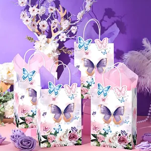 Custom Brand Personalized Design Butterfly Pattern Top Fashion Luxury Recyclable Commercial Gift Paper Bag With Handles