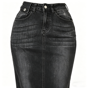 Jupe courte en jean noir délavé de haute qualité pour femme, style Y2K streetwear décontracté, coupe trapèze, vente en gros - Product Image 1