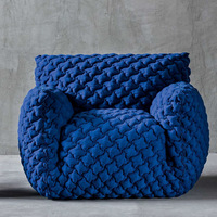 Canapé en tissu de style italien, nordique, léger et luxueux, personnalisable, bleu, rembourré, fauteuil simple, structure en bois massif, salon, chambre à coucher