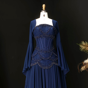 <span class=keywords><strong>Vestido</strong></span> de Noche <span class=keywords><strong>Azul</strong></span> <span class=keywords><strong>Marino</strong></span> Sharon Said SS286 con Perlas de Lujo y Borlas, con Abrigo Fluido, <span class=keywords><strong>Vestido</strong></span> de Compromiso Estilo Dubái para Mujer, para Bodas y Fiestas - Product Image 3