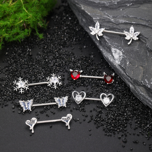 Perhiasan Cincin Puting Payudara Baja Medis Seksi Baru Grosir, Baja Anti Karat Kristal Zirkon 14G Y2K - Product Image 5