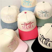 Gorra de béisbol de cinco paneles bicolor con lazo bordado MAMA estilo europeo-americano, diseño de pico de pato, 100% algodón