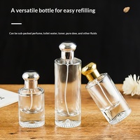 Flacon de parfum cylindrique en verre transparent 50 ml avec bouchon doré, vaporisateur à fine brume, rechargeable, format voyage, contenant cosmétique