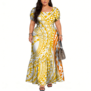 <span class=keywords><strong>Vestido</strong></span> de Verano Largo hasta el Suelo, Silueta de Sirena, Estampado Polinesio, Manga Corta, Diseño Simple y Dulce, Ecológico - Product Image 5