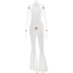 Combinaison Femme Col Montant Dos Nu Sans Manches Coupe Ajustée Taille Haute Respirante Tricotée Style Urbain Été 2025 - Product Image 5
