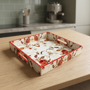 Bandeja de Madera Floral Hecha a Mano con Asas Recortadas, Bandeja Cuadrada Decorativa para Desayuno, Té, Café y Aperitivos para el Hogar y la Cocina - Product Image 4