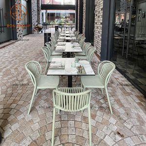 Juego de muebles modernos para cafetería y cafetería al aire libre, sillas de metal verde con mesas de mármol blanco y Marco de metal para <span class=keywords><strong>restaurante</strong></span> - Product Image 2
