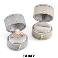 Boîte à bagues en lin mini personnalisée avec logo, boîte à bijoux ovale vintage, boîte à bijoux portable pour l'affichage des bagues de fiançailles et de mariage