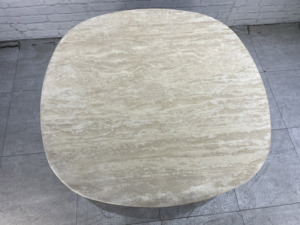 Table basse de salon au design minimaliste, prix de gros, base en bois massif, plateau en marbre naturel beige travertin - Product Image 5