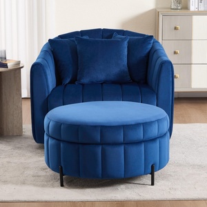 Sillón Moderno Giratorio de Terciopelo con Otomana de Almacenamiento, Sillón Acolchado para Sala de Estar - Product Image 2