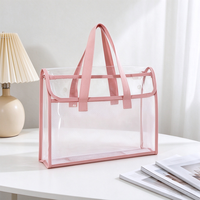 Sac fourre-tout transparent en PVC, grande taille, imperméable, double couche, avec poignée, pour l'école, le bureau, les voyages
