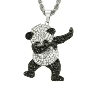 Iced Out Chain Necklace Ice Out Hip Hop Panda Shape Hip Hop Necklace Skr Panda Twist Chain HipHop Fashion Design Necklace Jewelry