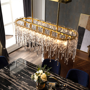 Rectángulo Led colgante luz moderna latón cristal candelabros para Comedor Cocina isla - Product Image 5