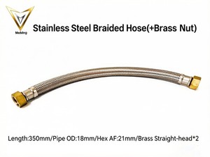 Tuyaux d'occasion <span class=keywords><strong>pour</strong></span> <span class=keywords><strong>climatiseur</strong></span> central MeiMing HBB L350mm, flexibles tressés en acier inoxydable D18mm avec raccords en laiton G3/8 OEM*2 - Product Image 1