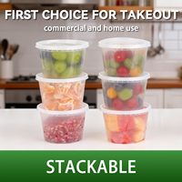 Gobelet à soupe jetable en plastique transparent de 16 oz, très vendu, petit gobelet PP pour préparation de repas, réutilisable, avec couvercles en PE pour plats à emporter