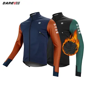 Darevie customized logo winter stitching color cycling jackets plaid shaker fleece thermal cycling jacket for outdoor cycling