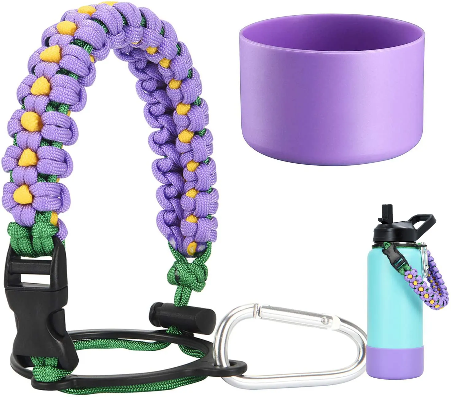 Großhandel handgemachte benutzer definierte bunte Paracord Griff riemen mit Kompass Wasser flaschen halter für Outdoor Survival Wandern Camping