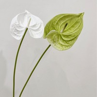 Echt Aussehende PU Anthurium Andraeanum Lind Hochzeitskerze Spathiphyllum Weinrot Grün Anthurium