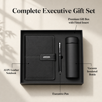 Coffret Cadeau d'Affaires de Luxe Noir Personnalisable : Carnet, Bouteille Isotherme et Stylo – Ensemble de Papeterie Exécutive 3-en-1 pour Entreprise
