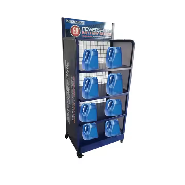 Single-Sided Heavy Duty Metal Powder Coated Customizable Battery Shop Display Rack Portable Floor-Standing for Car Display