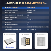 Módulo Wifi7 con Chip Qualcomm QCC2072 2.4GHz/5.8G/6GHz IEEE802.11a/b/g/n/ac/ax/be 320MHz 2T2R PCIe/Uart para Portátiles/XR/Dispositivos IoT