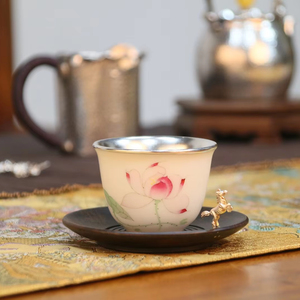 S999 High-Grade <b>Tea</b> <b>Set</b> Pure Silver Ceramic Couple Cups Classic Antique Style for Tasting and Brewing - Product Image 1