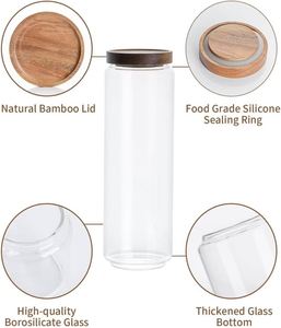Thread Type <b>Square</b> Borosilicate Glass Modern Multifunctional Large Capacity Storage <b>Jars</b> Airtight Acacia Wood Lid Food - Product Image 3