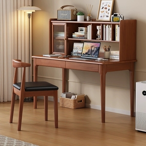 Escritorio de ordenador de estudiante ajustable moderno con estantería de madera maciza, pequeño apartamento, dormitorio, mesa de estudio integrada y estantería - Product Image 3