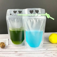 Sacs à boisson en plastique PET transparents givrés personnalisés pour jus de fruits lait bière champagne boissons énergisantes avec pochettes à paille à fermeture éclair