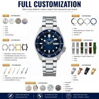 Montre automatique de plongée sportive étanche 20 ATM personnalisée OEM ODM avec cadran brossé dégradé, bracelet en caoutchouc FKM, verre saphir