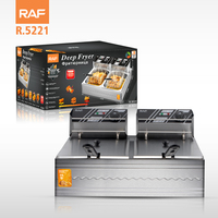 Friteuse électrique professionnelle automatique RAF 2500W 5,5L+5,5L à 2 paniers en acier inoxydable