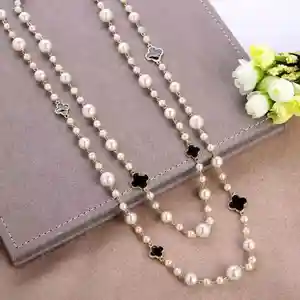 Modeschmuck Zarte Trend Zweireihige Imitationen Perle Vielseitige Pullover kette Lange Halskette für Frauen