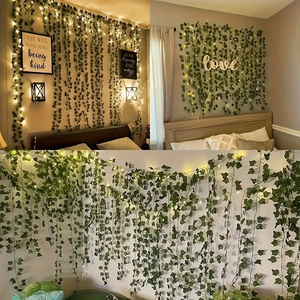 Hojas de hiedra artificiales, plantas, cadena de luces de vid, paisaje colgante, Patio, césped, balcón, terraza, adorno de jardín, Luz - Product Image 4