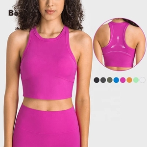 Sujetador desnudo antibacteriano XXL con cuello alto acolchado Cobertura completa Sujetadores de gimnasio de entrenamiento Sujetador deportivo de nailon de gama alta para mujer - Product Image 1