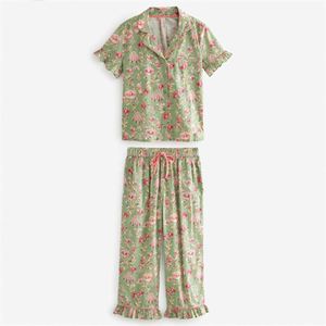 เซ็ตชุดนอนแขนสั้นผ้าคอตตอนพิมพ์ลายตามสั่งสำหรับผู้หญิงและกางเกงขายาวเอวยางยืดสำหรับฤดูใบไม้ผลิฤดูร้อน - Product Image 2