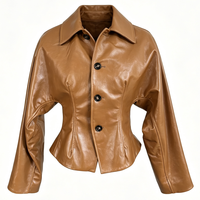 Blazer classique à simple boutonnage en peau de mouton véritable, veste en cuir véritable cintrée pour femme