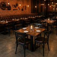 Meubles de restaurant de luxe Ron Group, table carrée en bois, banquette en cuir capitonnée à dossier haut, chaise en métal personnalisée pour usage commercial