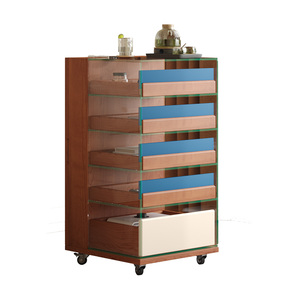Solid Wood And Glass <b>Side</b> <b>Table</b> 5 Tier Movable <b>Storage</b> Cabinet For Living Room Coffee <b>Table</b> - Product Image 5