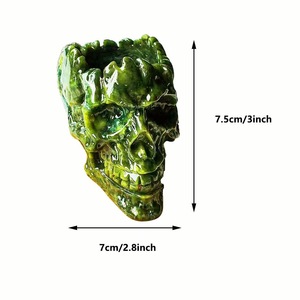 Cenicero de calaveras de jade Xiuyan talladas a mano al por mayor, cenicero de calaveras de jade verde, artesanías de piedra de cristal natural para decoración del hogar, regalo de Halloween - Product Image 2