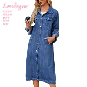 Loveda - Casaco jeans feminino longo para o outono, casaco com trench e cardigã lavados, novidade Loveda