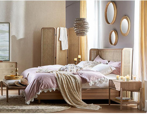 Mueble nórdico moderno personalizado con cama grande, mueble de madera de ratán - Product Image 2